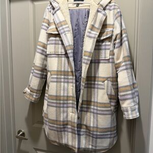 Sanctuary Cream and Purple Plaid Teddy Jacket